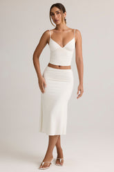 Modal Ruched Mid-Rise Midaxi Skirt in White