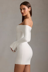 Off-Shoulder Cut-Out Mini Dress in White