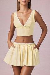 Bow-Detail Crop Top in Lemon Yellow Stripe