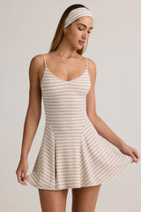 Modal Ribbed Tie-Back A-Line Mini Dress in Pink & Yellow Stripe