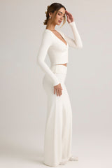Modal Foldover Wide-Leg Trousers in White