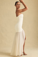 Asymmetric Strapless Fishtail Maxi Dress in Ivory