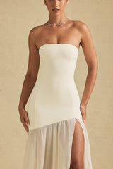 Asymmetric Strapless Fishtail Maxi Dress in Ivory