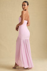 Asymmetric Strapless Fishtail Maxi Dress in Soft Pink