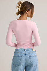 Modal Ruched Long-Sleeve Top in Baby Pink