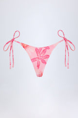 Side-Tie Thong Bikini Bottoms in Pink Orchid Print