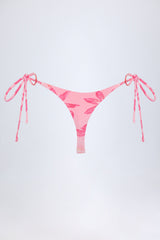 Side-Tie Thong Bikini Bottoms in Pink Orchid Print