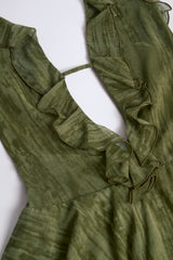 Ruffled Plunge Halterneck Playsuit in Green Print