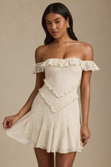 Off-Shoulder Lace A-Line Mini Dress in Ivory