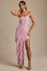 Bandeau Ruffle Detail Maxi Dress in Dusty Pink