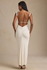 Textured Jersey Backless Maxi Dress in Ivory
