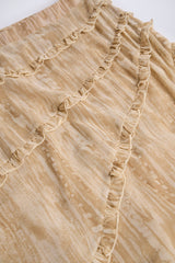 Ruffled Asymmetric Mid-Rise Maxi Skirt in Tan Print