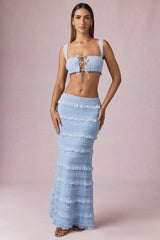 Ruffled Mid-Rise Maxi Skirt in Powder Blue