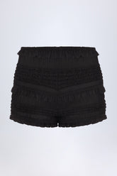 Ruffled Mid-Rise Shorts in Black