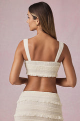 Ruffled Tie-Front Crop Top in Ivory