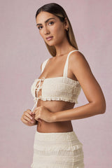 Ruffled Tie-Front Crop Top in Ivory