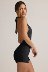 Modal Ribbed Backless Playsuit in Black