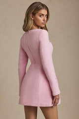 Sweetheart-Neck Structured Mini Dress in Soft Pink