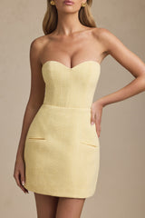 Sweetheart-Neck Strapless Structured Mini Dress in Pastel Yellow