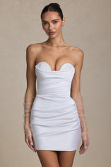 Ruched Corset Mini Dress in White