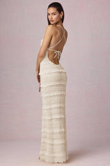 Ruffled Backless Halterneck Maxi Dress in Ivory