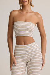 Modal Strapless Crop Top in Pink & Yellow Stripe