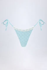 Broderie Anglaise Side-Tie Thong Bikini Bottoms in Powder Blue