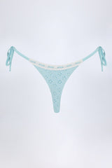 Broderie Anglaise Side-Tie Thong Bikini Bottoms in Powder Blue