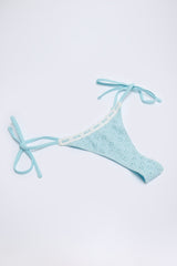 Broderie Anglaise Side-Tie Thong Bikini Bottoms in Powder Blue