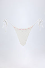 Broderie Anglaise Side-Tie Thong Bikini Bottoms in White