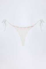 Broderie Anglaise Side-Tie Thong Bikini Bottoms in White