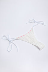 Broderie Anglaise Side-Tie Thong Bikini Bottoms in White