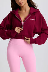 Cropped Zip-Up Hoodie in Burgundy