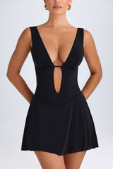 Plunge Cut-Out Mini Dress in Black