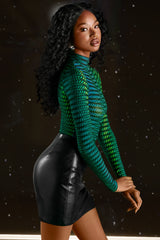 High Neck Mesh Bodysuit in Striped Print