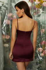 Pleated Hemline Corset Mini Dress in Wine