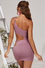 Twist Cut Out Mini Dress in Purple