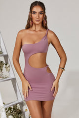Twist Cut Out Mini Dress in Purple