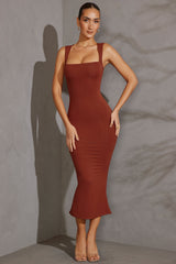 Square Neck Midi Dress in Brick