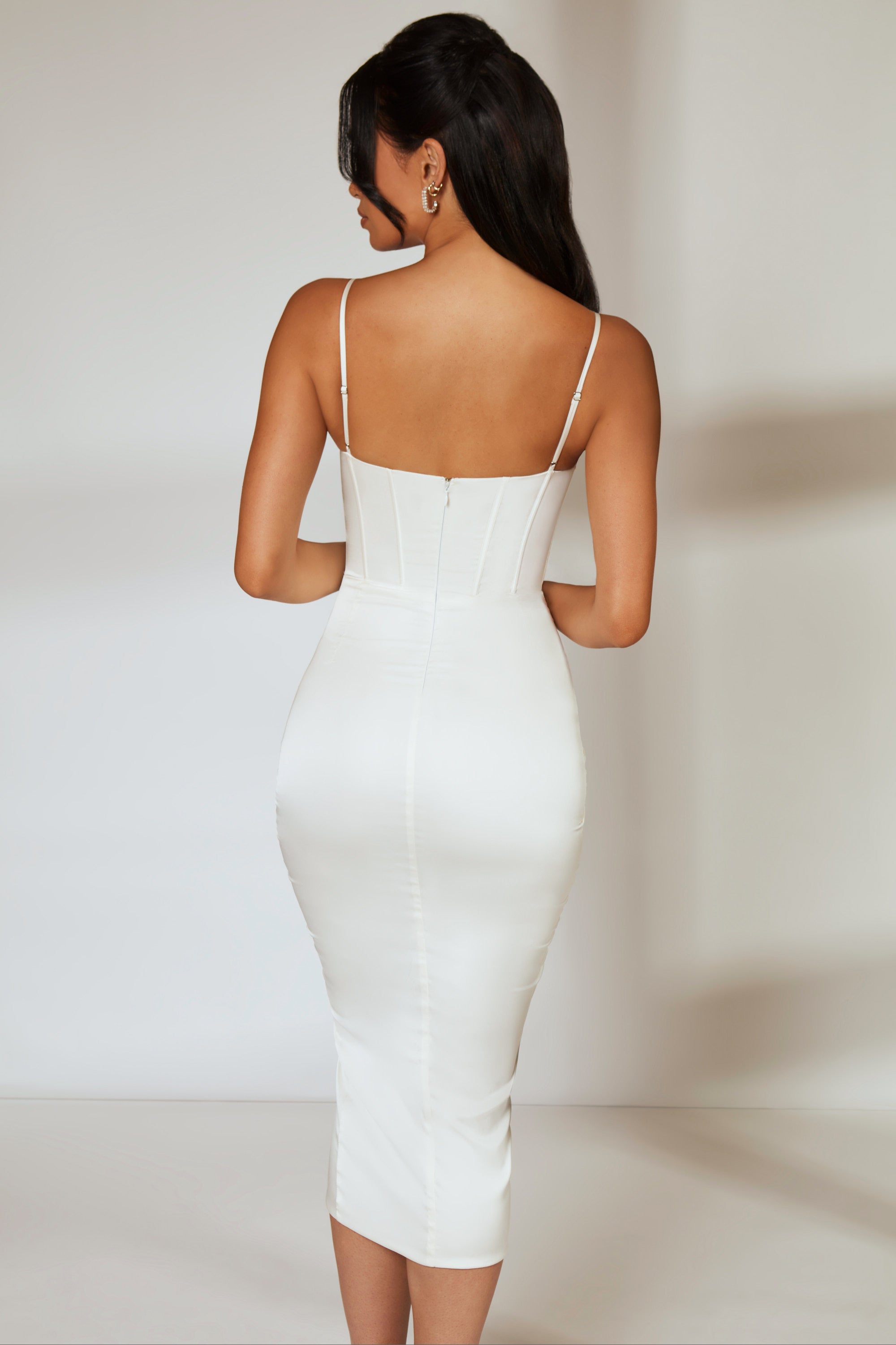Draped Skirt Corset Midi Dress in Ivory