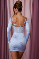Long Sleeve Corset Mini Dress in Blue