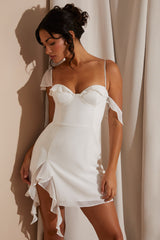 Asymmetric Draped Mini Dress in White