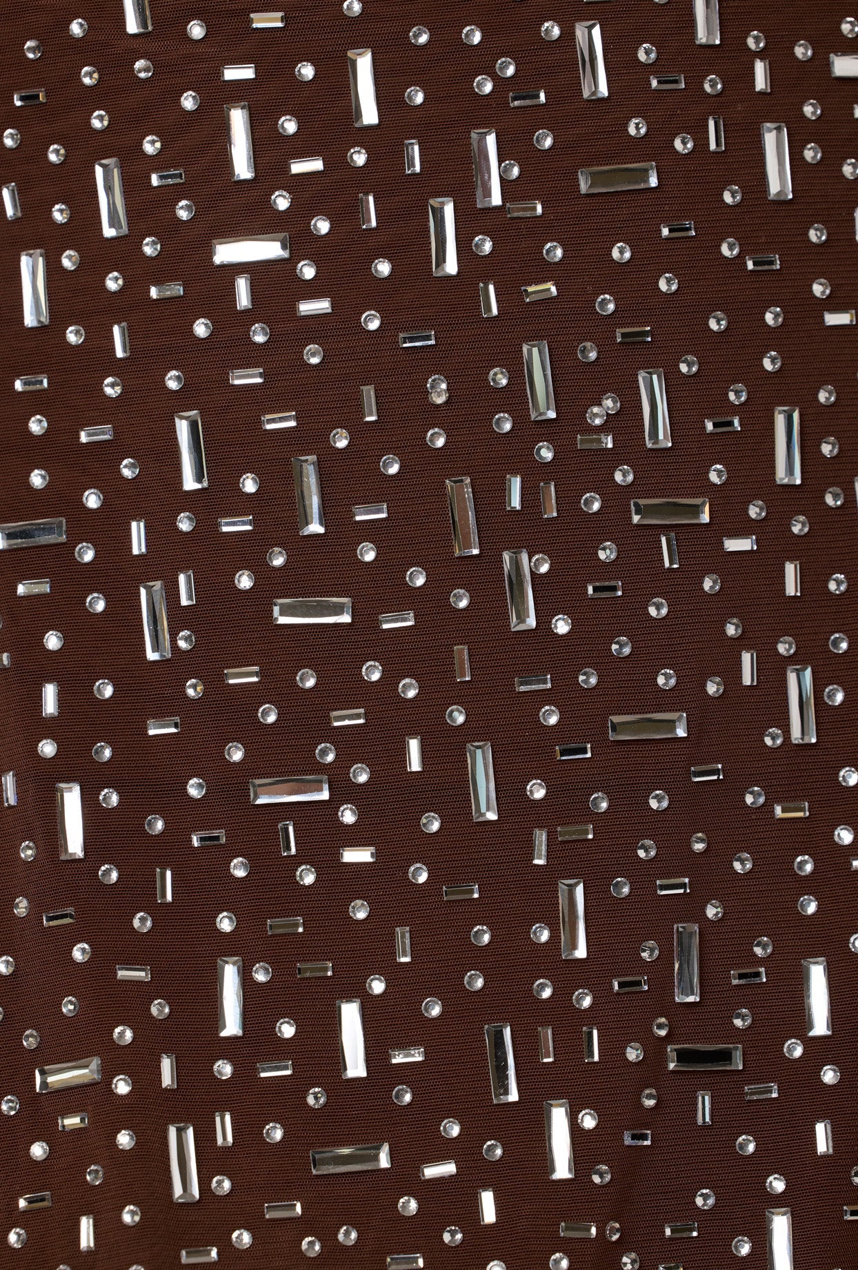 Sheer Embellished Scoop Neck Mini Dress in Deep Cocoa