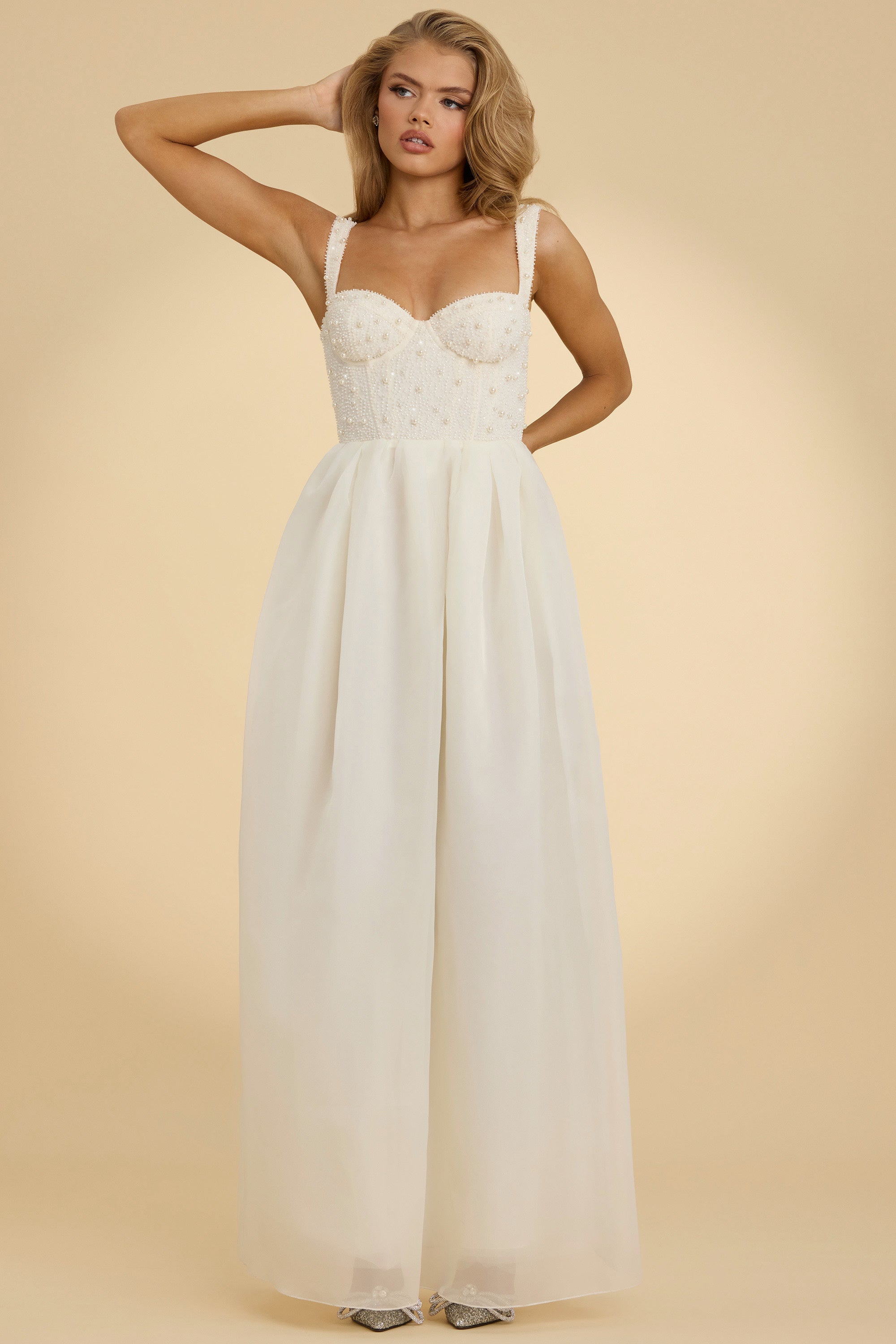 Embellished Corset Gown in White