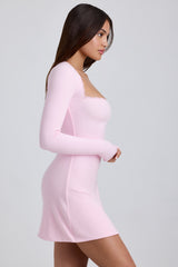 Ribbed Modal Lace-Trim Mini Dress in Blossom Pink