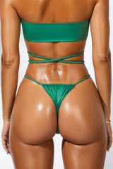 Braided Straps Thong Bikini Bottoms in Olive