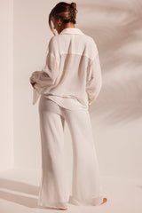 Crinkle Textured Oversized Beach Shirt in White