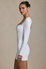 Cut-Out Heart-Detail Bodycon Mini Dress in White
