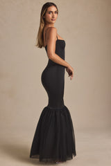 Tulle Hem Fishtail Gown in Black