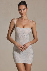 Embellished Bodycon Mini Dress in White